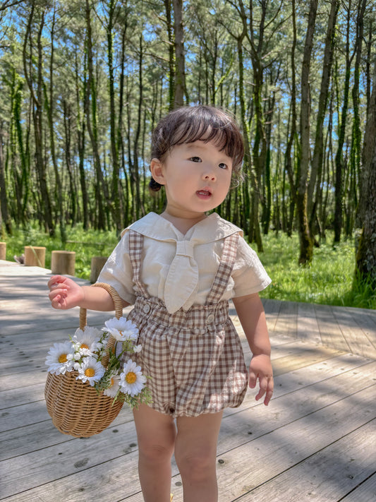 【即納】check suspender romper