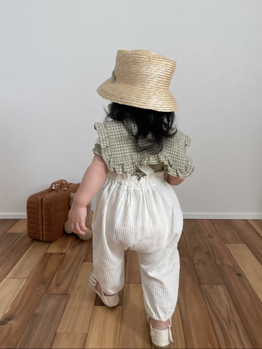 【即納】check frill blouse